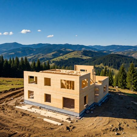 Konstruktion von CLT-Platten 6 CLT. Glulam, glued laminated timber. A house made of wood. Eco houses.house made of wood, house made of logs, house made of timber, wooden house, chalet, alpine house, eco house, project of a wooden house, construction of a wooden house