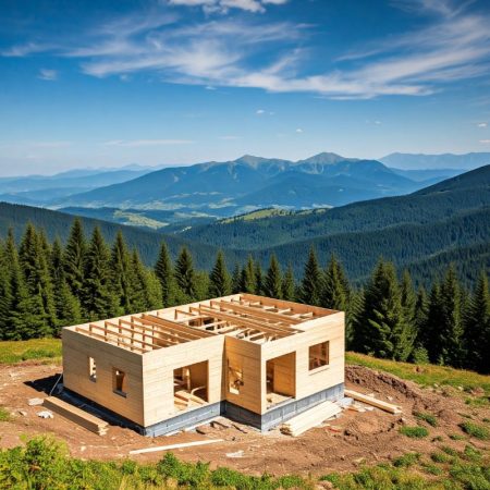 Konstruktion von CLT-Platten 1 CLT. Glulam, glued laminated timber. A house made of wood. Eco houses.house made of wood, house made of logs, house made of timber, wooden house, chalet, alpine house, eco house, project of a wooden house, construction of a wooden house